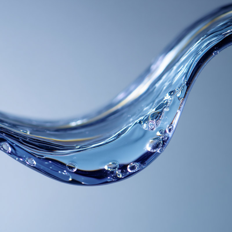 Close-up of a wavy stream of clear water on a gradient blue background